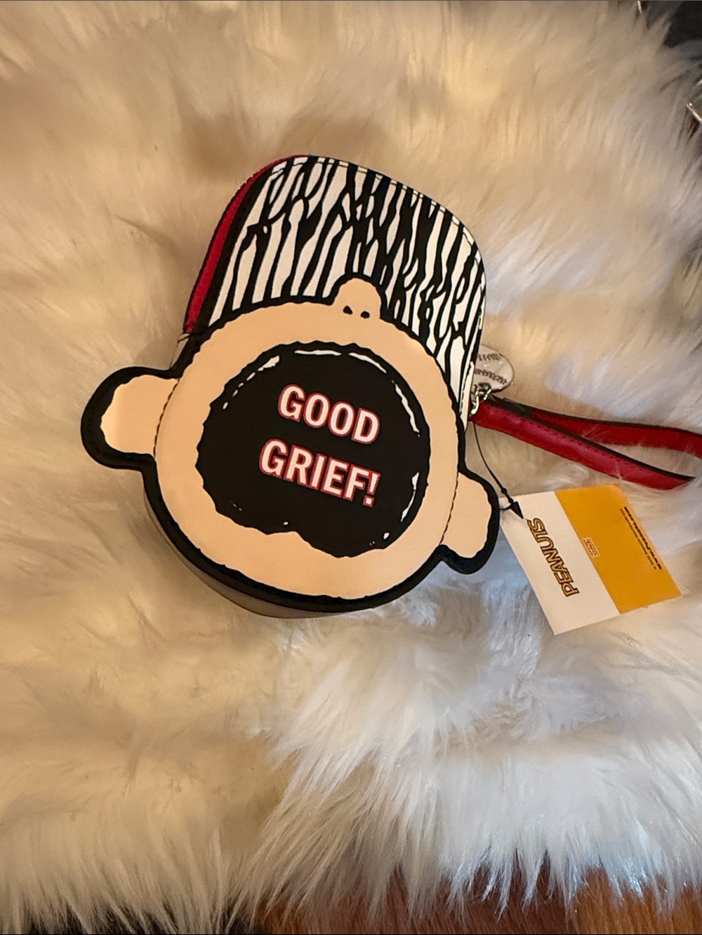 Peanuts Pinstripe Baseball Cap Coin Wristlet - White & Red - Picture 2 of 5